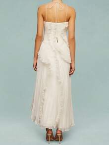 Women's Y2k Ruffle Halter Maxi Dress Solid Color Asymmetric Hem Pleated Flowy Long Dress Summer Sleeveless A-Line Dress Elegant Cocktail Party Clubwear - 白色 - 查看 4