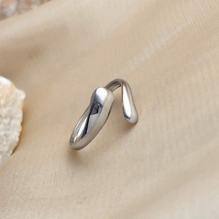 New 18K Stainless Steel Fashion Ring, The Opening Design Can Be Adjusted In Size - 3-prata - View 1