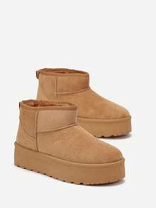 Winter Casual Versatile Simple Warm Snow Boots On Platform - Brown - View 5