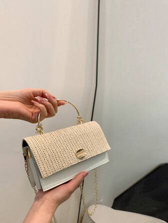 迷你时尚编织手提包（随机缝线颜色）