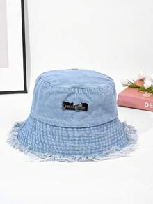 1pc Unisex Fashion Tassel Trim Denim Bucket Hat