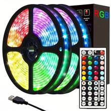 Tira de luces LED 5050 RGB con alimentación USB, cambio de color multicolor con controlador remoto de 44 teclas para dormitorio, fiesta, decoración del hogar