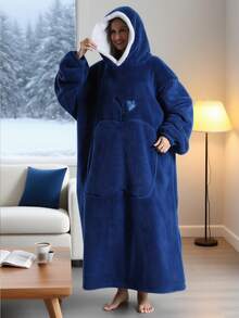 2/1 pieza Manta con capucha de felpa suave y acogedora - Manta reversible y oversize unisex para adultos con bolsillo grande, gris claro, lavar a mano solamente