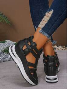 Women's Platform Wedge Sneakers, Summer New Casual Flat Breathable Ladies Shoes - màu đen - Xem 5