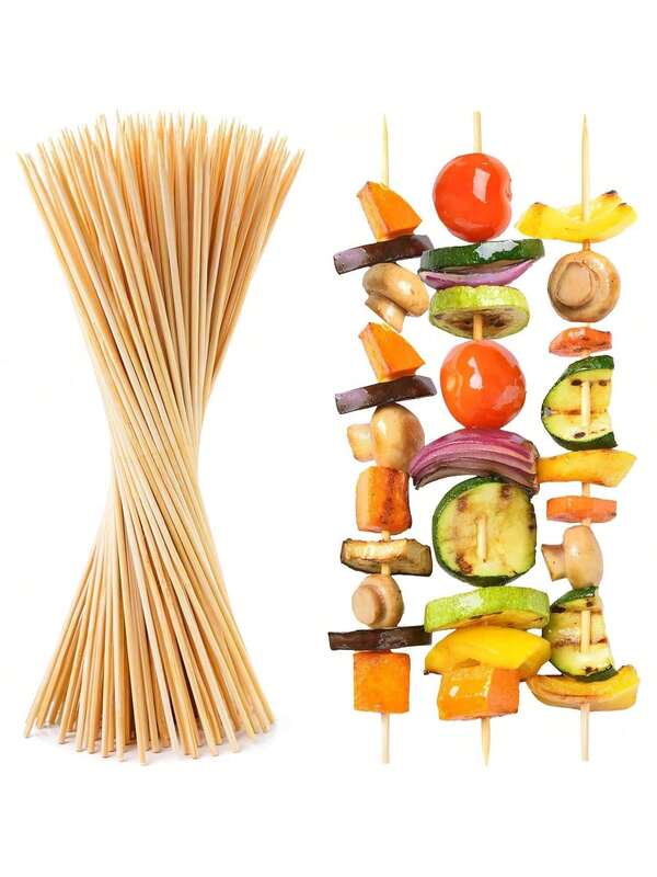 100/50pcs Premium Bamboo Skewers Set - Natural, Reusable Barbecue Sticks For Baking, Grilling, Crafts And Parties - Ideal For Meat, Vegetables, Fruits And Seafood - Essential Kitchen, Grilling Accessories And Party Supplies