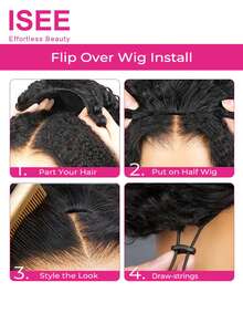 ISEE Half Wig Human Hair Water Wave Human Hair Glueless Wigs Seamless Clip Ins Flip Over Wear Go Wig Invisible Hairline Beginner Friendly 14-28 Inch - SNatural - View 9