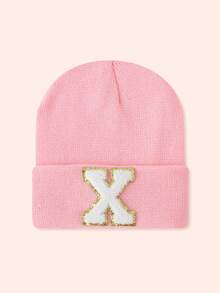 1pc Pink Children's Hat With 26 Letters, Knitted Beanie For Baby Boys And Girls, Warm For Outdoor And Daily Wear - Gold Label-pink Fluorescent Cap - View 31