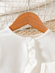 Bộ 2 món Thu/Đông cho bé gái 4-7 tuổi: Áo khoác vải họa tiết và váy lưới hoa, phong cách thường ngày để mặc hàng ngày - trắng - Xem 5