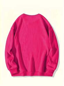 Winter Clothing Sweaters Plus Size Fatigue Print Sweatshirt, Casual Round Neck Long Sleeve Pullover, Suitable For Spring And Autumn, Women's Plus Size Clothing Loose And Comfortable Sweatshirts New Year Outfit Sweatshirts Sweaters - 玫紅色 - 查看 2
