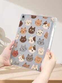 Tablet Computer Case, Cartoon Kitten Pattern, Many Interesting And Cute Kitten Emoticons, Transparent Shell With Pen Slot, Compatible With Various Models Such As IPad Air 3 (10.5 Inches), IPad Air 4 (10.9 Inches), IPad Pro11-In (M4)-2024, Etc.