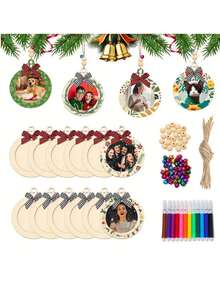 12 قطعة إطارات صور خشبية لتزيين عيد الميلاد، زخارف خشبية معلقة DIY، إكسسوارات شجرة عيد الميلاد إطارات صور معلقة