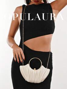 OpulAura 女士金属奢华晚装手拿包，优雅皮革派对手提包，闪光正式手拿包，适合礼服、舞会、婚礼、伴娘、生日礼服配饰 - 杏色 - 查看 8