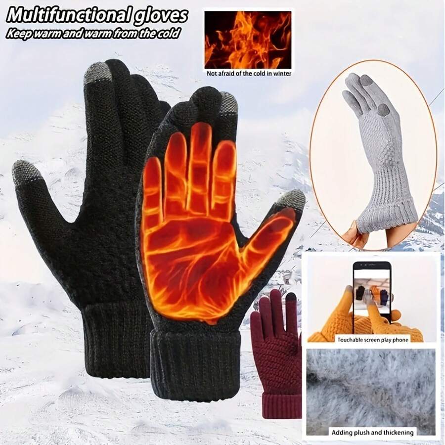 5Pairs Of Unisex Winter Warm Touchscreen Gloves - Fireproof Design, Cold Resistant Gloves For Outdoor Activities And Smartphone Use (Black/Orange/Pink), Machine Washable