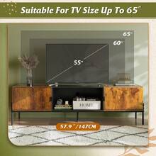 TV Stand Modern Entertainment Center With Open Shelf And 2 Cabinets For Bedroom And Living Room, TV Console With Storage And Metal Legs, 65 Inch - Nâu mộc mạc - Xem 5