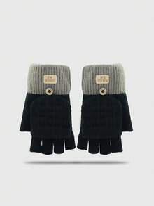 Luvas de Tricô para Escrita para Mulheres, Luvas Sem Dedos para Tela de Toque, Luvas Grossas e Quentes de Inverno para Estudantes, Ciclismo, Outono/Inverno