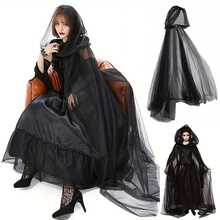 Skeleton-Style Black Hooded Tulle Cloak - Full-Length Transparent Cloak For Adults, Featuring An Oversized Hood, Perfect For Halloween Ghost Role-Playing Costumes, Medieval Ghost Net Robe, Vampire Bride Transparent Cloak, And Halloween Attire - Multicolor - View 2