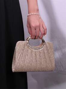 Egg-Shaped Rhinestone Pleated Shiny Magnetic Closure Elegant Women's Evening Bag, Suitable For Wedding, Party, Birthday Gift ,Wedding , Wedding
