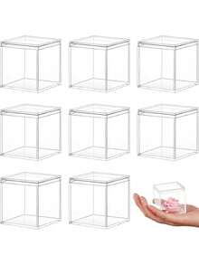 12/6 Piece Clear Square Storage Boxes With Ribbon Lids - Great For Birthday And Wedding Decorations, Mini Jewelry Displays, Clear Plastic Boxes For Organizing - Transparent - View 4