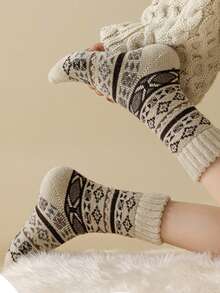 1/3/5 pares de calcetines de lana gruesa vintage de media pantorrilla, aptos para uso diario o regalo, otoño/invierno - Multicolor - Ver 4