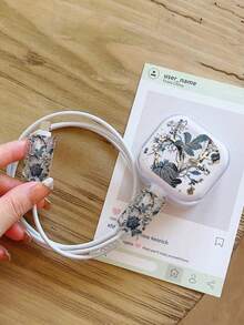 3pcs/Set Data Cable Charger Protector Case, UC Floral Pattern, Suitable For 20W UK Apple Fast Charger Nan Charger Case Phone Accessories