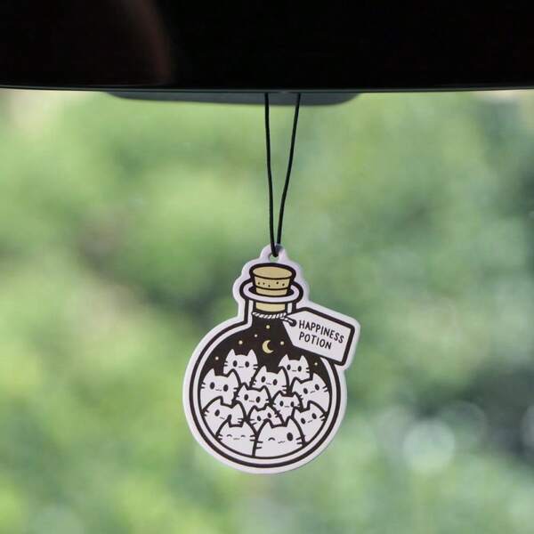 Easypie Selection Aromatizador de ambiente para carro "Poção da Felicidade" - Comprimido de papel com design de gato e lua para espelho retrovisor, guarda-roupa e decoração de casa (sem álcool)