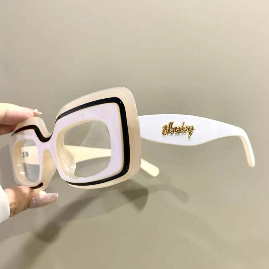 Fashion Y2K Rectangular Glasses Unisex Fashion Patchwork Glasses - Light Brown - View 1