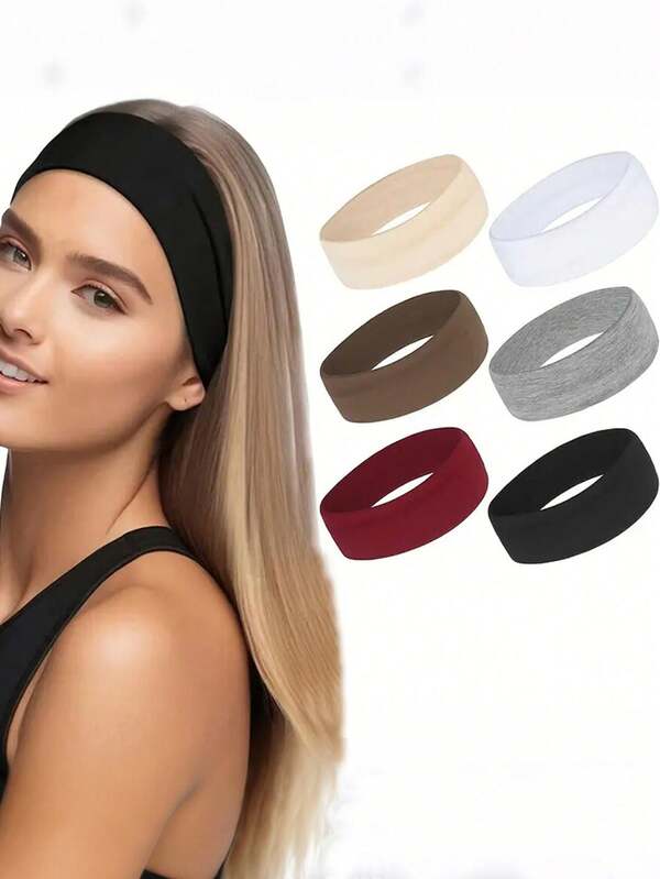 6 Stücke Damen Rutschfeste Stirnbänder - Modische Sport Stirnbänder für Damen, Weiche Elastische Stirnbänder geeignet für Workout, Yoga, Laufen