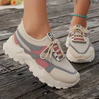 Women's Breathable Soft Bottom Non-Slip Lightweight Casual Running Shoes For Spring & Autumn, Suitable For Sports, Travel, Outdoor, Tennis