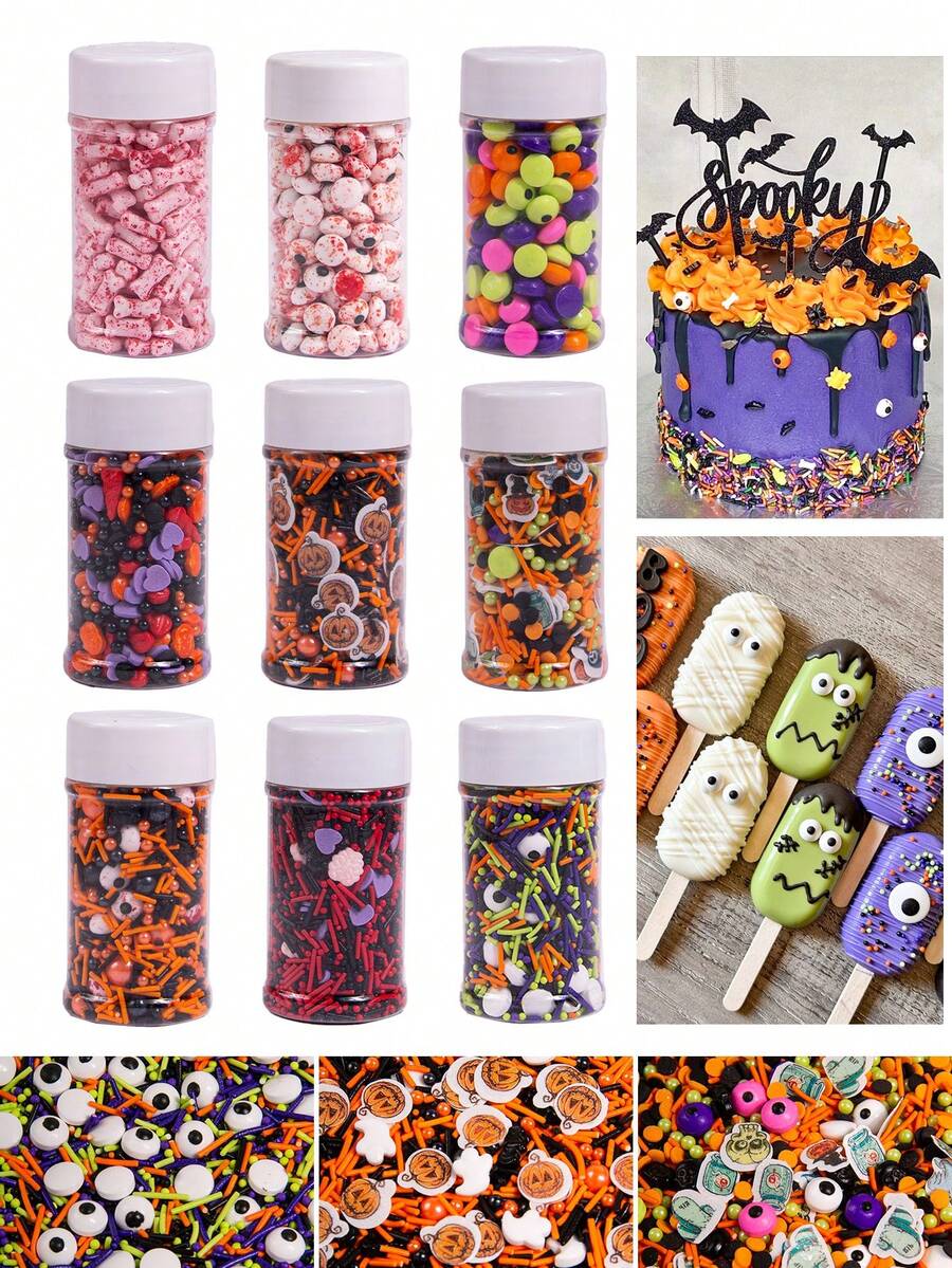 85g/3oz Chispas de Caramelo de Calabaza de Halloween, Perlas Naranjas Mezcladas con Fantasmas Blancos y Murciélagos Negros Monstruos, Mezcla de Perlas, Perfecto para Decoración de Pasteles, Horneado, Helado, Galletas, Decoración de Cupcakes, Suministros de Halloween - Multicolor - Ver 1