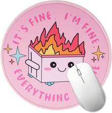 Dumpster On Fire Round Mouse Pad, Pink Cute Funny Mousepad Laptop Gaming, Stitched Non-Slip Rubber Base, Home Office Decor Desk Accessories.87*.87*0.12 In