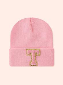 1 Stück Kinder Rosa 26 Buchstaben gestrickte Mütze, Kleinkind Jungen Mädchen warme Beanie Kappe, geeignet für Outdoor, Alltag, windundurchlässig & warm