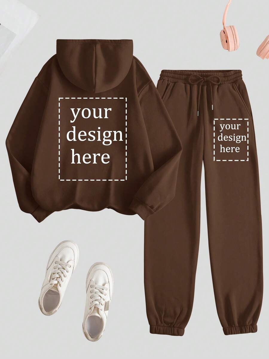 2 Pieces Hoodie + Sweatpants Set, Customized Personalized Thanksgiving Gift, Christmas Gift - Coffee Brown - View 1