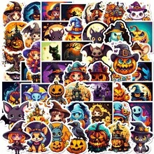 50pc New Scary Halloween Stickers With Black Faces, Featuring A Unique Pumpkin Halloween Sticker