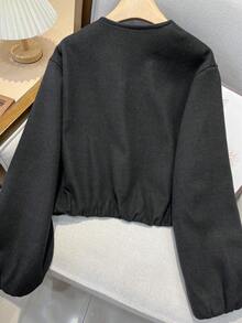 Áo khoác ngắn bằng len màu đen trơn tối giản, phong cách thanh lịch thường ngày dành cho nữ của GMFP, thích hợp cho các lễ hội âm nhạc/mùa cưới, mùa xuân/hè. - màu đen - Xem 8