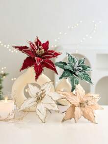 1/3/6pcs Artificial Flower Head, Christmas Tree Wreath DIY Decorations, For Holiday Decoration, Home Decoration, Room Decoration, Vase Decoration, Table Centerpiece, Wedding Decoration