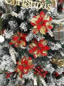 27pcs/Set Flower Design Christmas Tree Decoration,Christmas Wreath Christmas Tree Flowers Ornaments,Contains 9pcs Flowers, 9pcs Clips, 9pcs Rods, Suitable For DIY Christmas Wedding Party Happy Decorations, Christmas Tree Decoration Supplies, Scene Decorations, Holiday Home Decorations, Corridor Office Courtyard Decorations