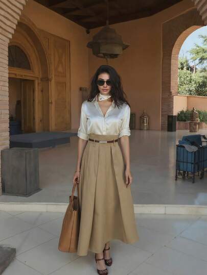 DONICY Nouvelle jupe plissée taille haute de couleur unie pour femmes, jupe élégante et décontractée à taille froncée en forme de A, convient aux saisons d'automne/hiver, et élégante pour le bureau, les sorties décontractées, l'aéroport, les festivals de musique, les fêtes, le style campagnard et de rue, la fête de l'indépendance, les rendez-vous, la rentrée scolaire