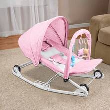 2-in-1-Klappbare Babywippe, Babynest mit Rädern und Schiebegriff, 0–3 Jahre, das beste Geschenk für Ihr Baby, rosa/grau