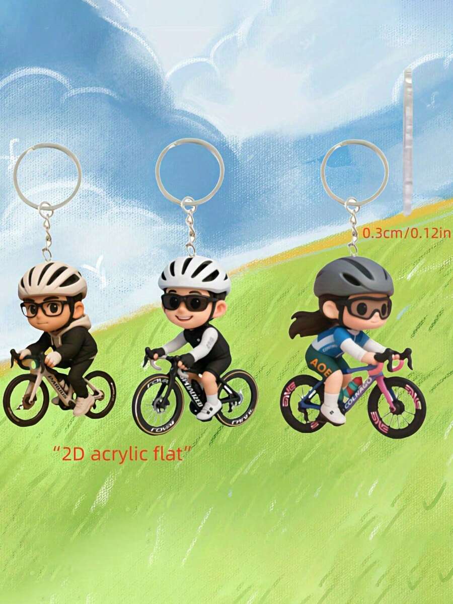 3/1 Cute And Fun Keychains For Cycling Boys And Girls, Made Of 2D Flat Acrylic Material, Suitable For Cycling Enthusiasts' Bag Accessories, Keychains, Car Keychains, Car And Home Decorations, Keychains, Perfect Gifts For Family And Cycling Enthusiasts