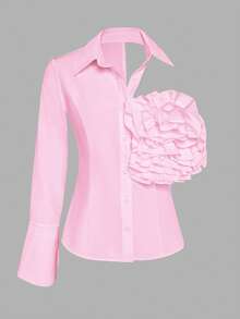 Blusa de moda para mujer con elegante decoración de flor 3D