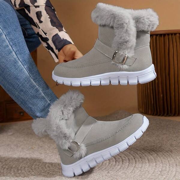 Women's Faux Fur - Trimmed Suede Ankle Boots: Warm & Stylish Winter Essential