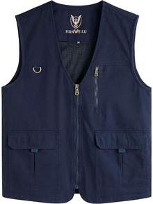 Men's Casual Outdoor Cotton Vest Lightweight Breathable Multi-Pocket Fishing Travel Vests OutwearChristmas IQWV - 04-海軍藍 - 查看 7