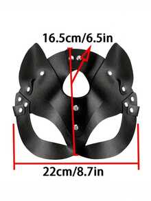 1pc Black Synthetic Leather Cat Mask With Ear Holes - Gothic Punk Style Halloween Party, Masquerade Ball And Adult Game Costume Accessory | Cat Themed Mask | Bold Fashion Mask - Multicolor - View 4