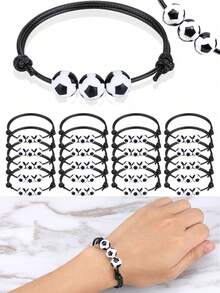 20pcs Sports Party Favors Charm Bracelets, Soccer Basketball Football Baseball Volleyball Bead Ball Bracelets Adjustable Inspirational Wristbands, Sport Theme Birthday Party Favor Gifts, Suitable For Men & Women, Birthday/Graduation/Party/Holiday, Football Team Gift, Christmas, Thanksgiving, Harvest Festival, Fall Decor, Gifts - Black and White - View 10