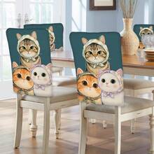 2/4/6pcs Cute Cat Pattern Linen Chair Covers, Suitable For Home Decor, Living Room, Dining Room, Garden, Hotel, Party, Washable Polyester Material Chair Seat Cushion Covers - Multicolor - View 7