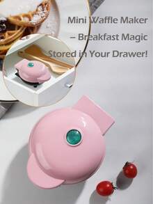 SCISHARE 1 件迷你华夫饼机，10 厘米华夫饼模具，水基不粘烹饪表面 - 易于清洁，350W 快速加热，紧凑设计，可存放在抽屉中，欧盟插头带 70 厘米电源线 - 非常适合儿童和家庭在旅行和小厨房中制作早餐，只需添加面糊（粉色心形）