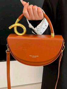 Niche Design Women's Handbag, Fashionable Retro High-Quality Textured Messenger Bag, Solid Color Versatile Underarm Saddle Bag, Casual And Versatile Style, Suitable For Daily Outings, Travel, And Office Workers Commuting - 棕色 - 查看 4