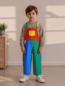 Toddler Baby Girl Boy Summer Overalls Romper Sleeveless Color Block Striped Jumpsuit Shorts Adjustble Shoulder Strap Suspender Shortalls - 紅藍綠 - 查看 7