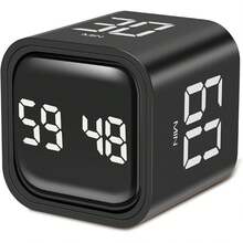 SULVGO Digital Cube Pomodoro Timer Productivity Timer Kitchen Timer Desk Timer 5/10/30/60min & Custom Countdown, Vibration & Adjustable Sound Alarm,For Task Work Cooking Studying-Black