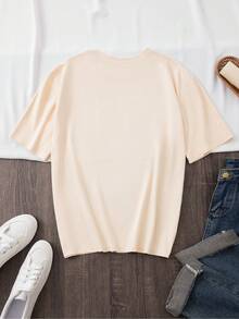 Easter T-Shirt Egg Flower Bunny Ears Bunny Feet Caster Letter Print Plus Size Round Neck - Apricot - View 2